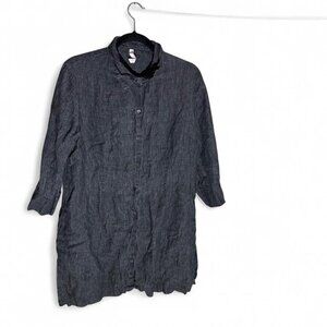 Nuthatch Gray Linen Button Down 3/4 Sleeve Tunic Size Large